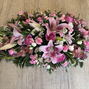 Pink lilies and roses 2ft single ended spray